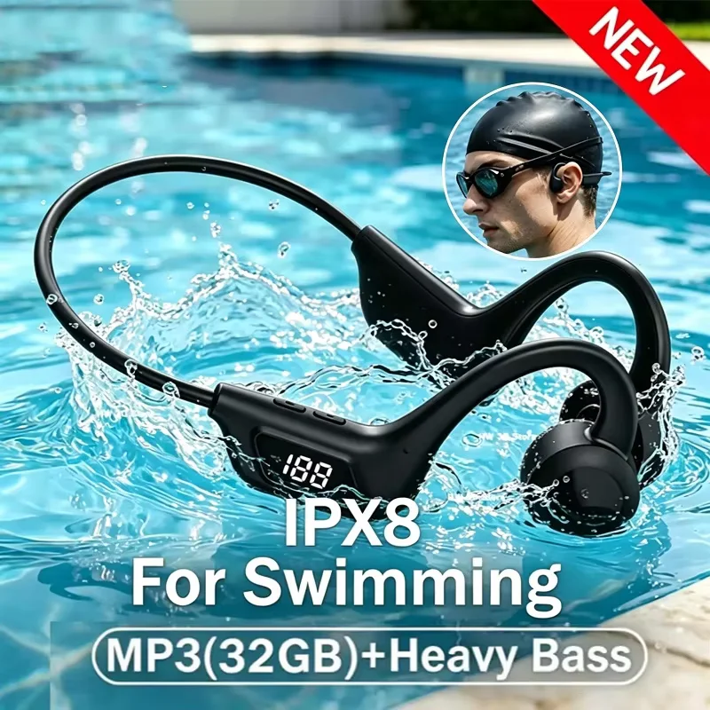 Kabellose Knochenleitungs-Kopfhörer Bluetooth-Ohrhörer Sport Schwimmen Bluetooth-kompatible Kopfhörer Freisprechfunktion mit Mikrofon