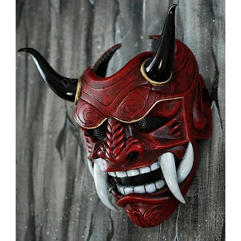 Japanese Hannya demon mask ghost Oni samurai Noh Kabuki red prajna latex mask adult unisex Halloween cosplay props