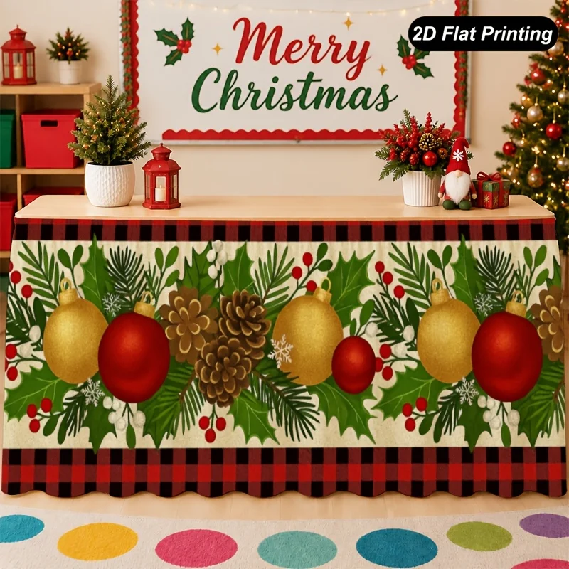 1 2D flat Christmas tablecloth, Christmas decorations, pine cone table skirt, perfect for family kitchen Christmas decorations