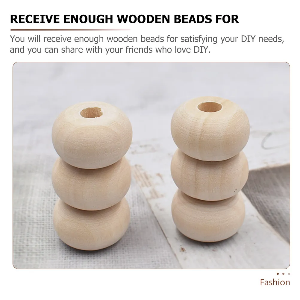 50Pcs Round Wooden Spacer Beads Large Hole Natural Wood Beads for Jewelry Making Hair DIY Crafts Macrame Garland Decor