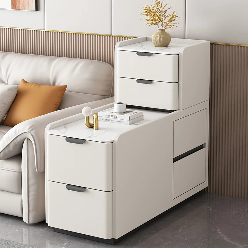 

Solid wood light luxury rock slab leather floor sofa side cabinet small crack 30 wide edge few living room locker