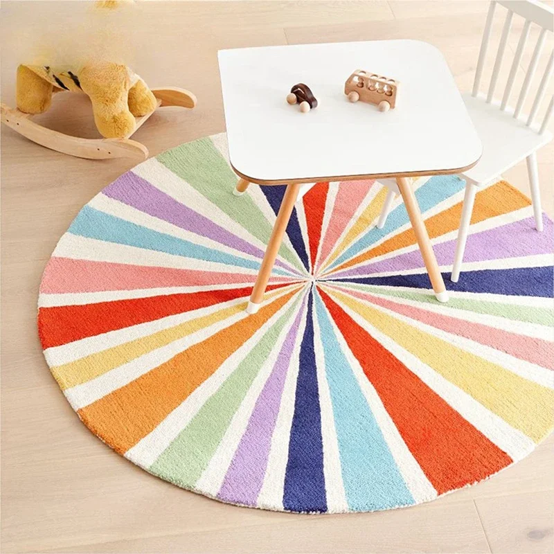 

Handmade circular hanging chair carpet for bedroom, study, custom colored thickened cartoon strips, children's room