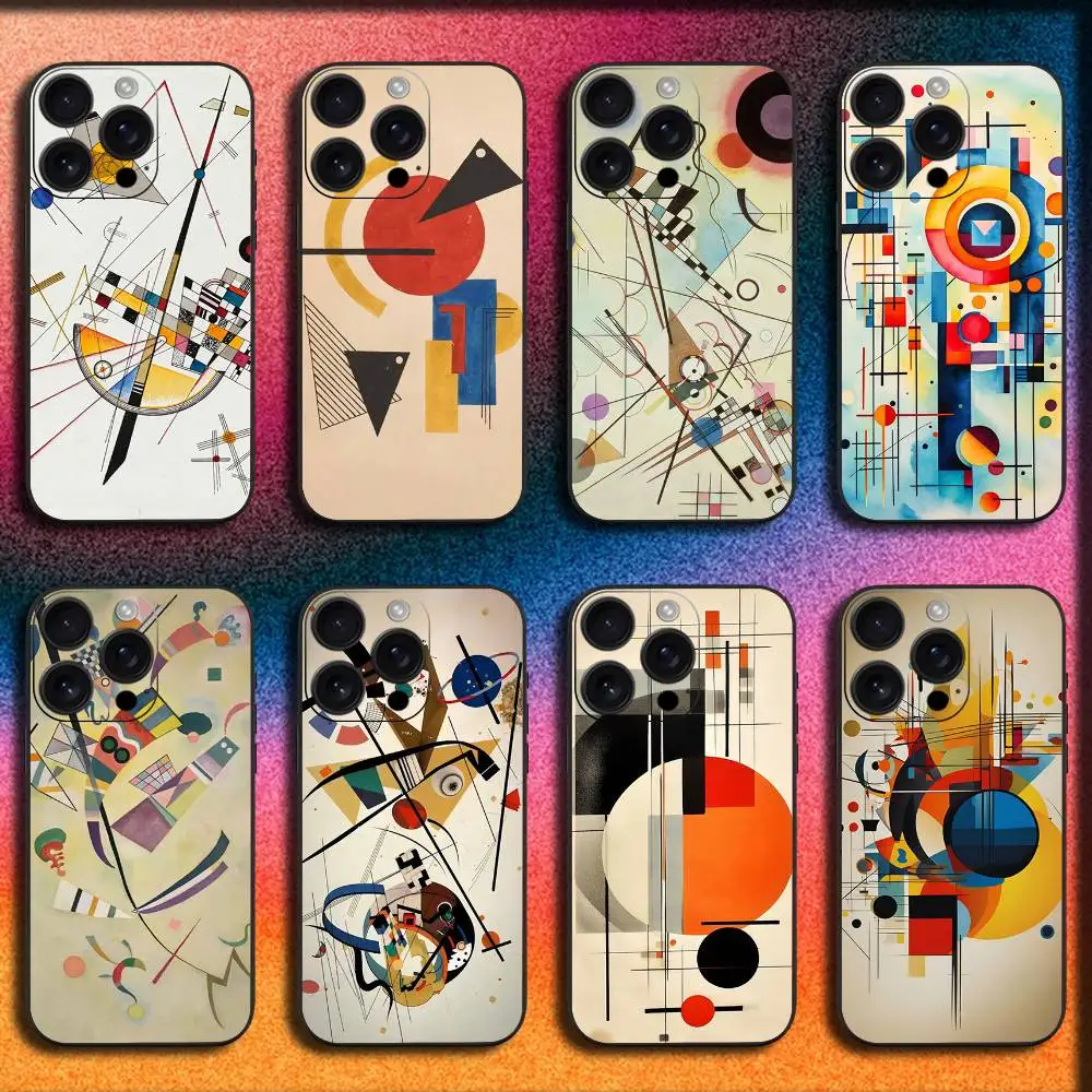 เคสโทรศัพท์ลายศิลปะนามธรรมของวาซิลี คันดินสกี สำหรับ iPhone 17,16,15,14,13,12,Pro,Max,Plus,E,SE4,Air,Mini สีดำ
