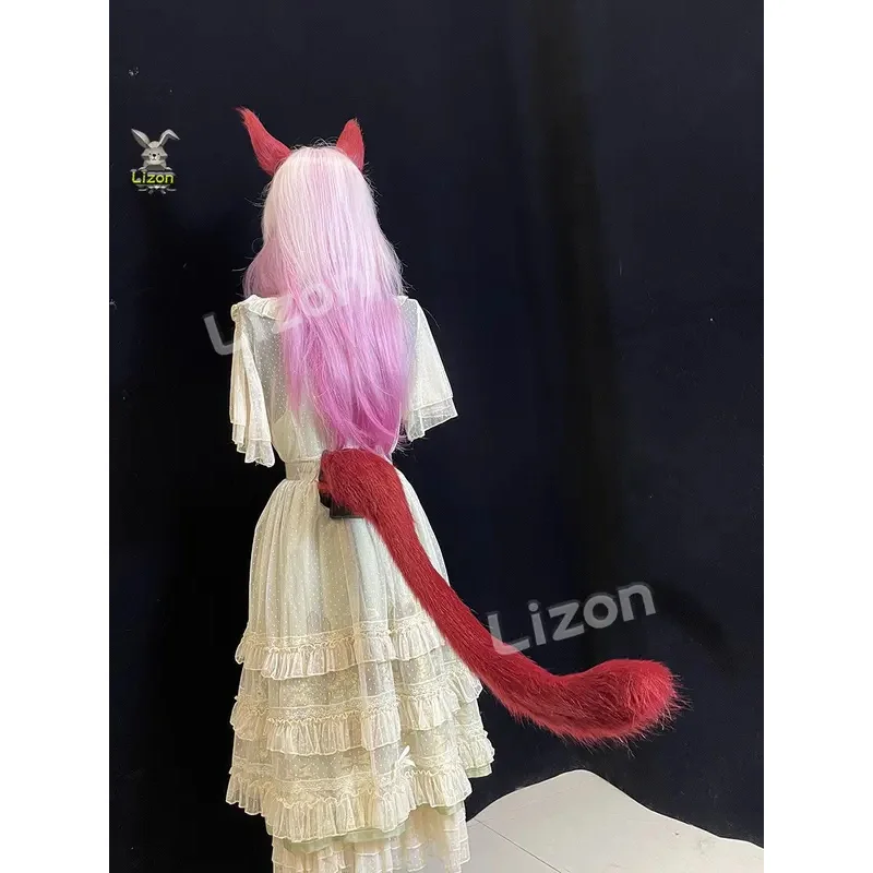 

CyFF14 Final Fantasy Gurahattiya Косплей Котячий хвост Граха Тиа Маленькие красные кошачьи уши Хвост из искусственного меха животного