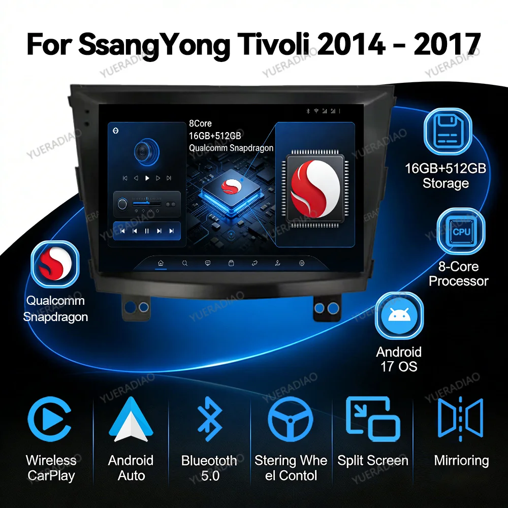 Android 17 Car Radio For SsangYong Tivolan Tivoli 2014 - 2017 Head Unit Mirror Link Bluetooth Car Radios Carplay Automotive BT