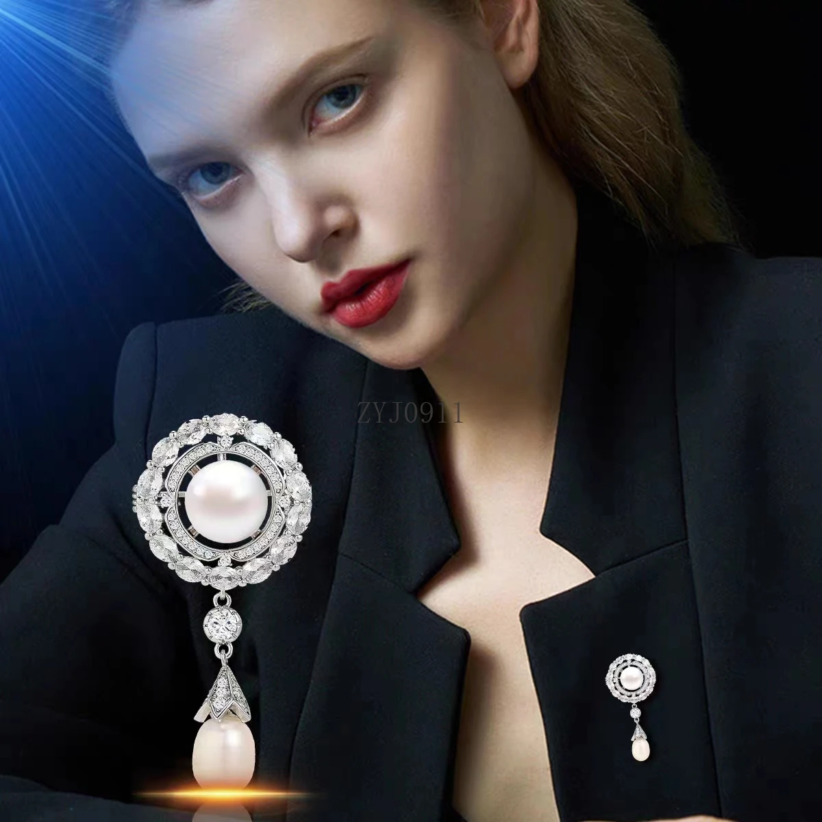 Broche de pérola de água doce de alta qualidade, roupas fixas femininas, blazer, corpete da moda