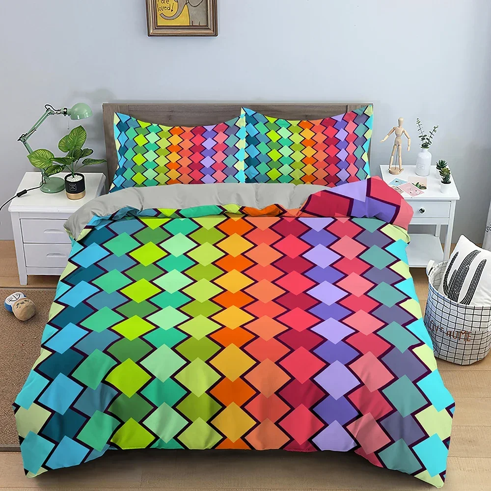 Geometric Printed Bedding Set Colorful Stripe Duvet Cover For Kids Children Quilt Cover 2/3Pcs Microfiber Fabric Home Textile