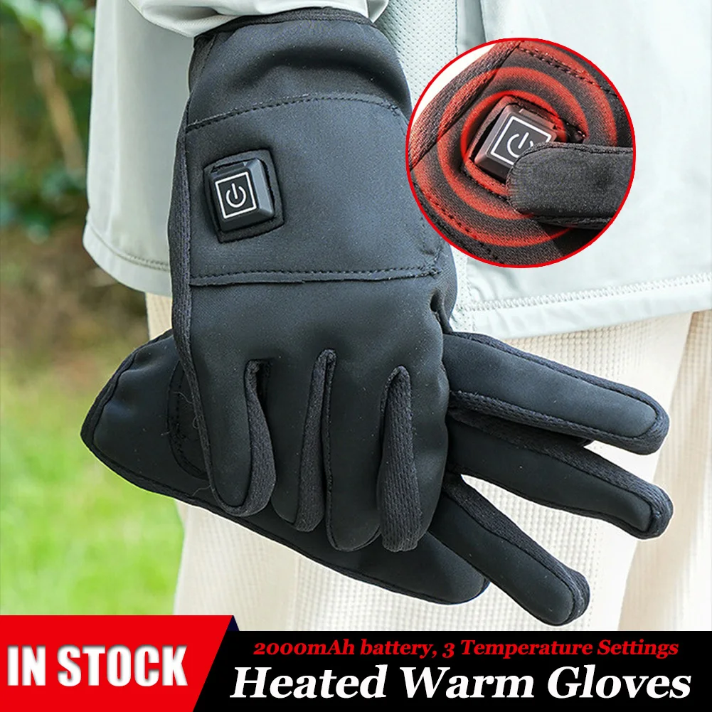 

USB Heated Gloves Built-in 2000mAh Rechargeable Battery 3-temp Setting Waterproof Winter Hand Warmer For Skiing Hunting Fishing