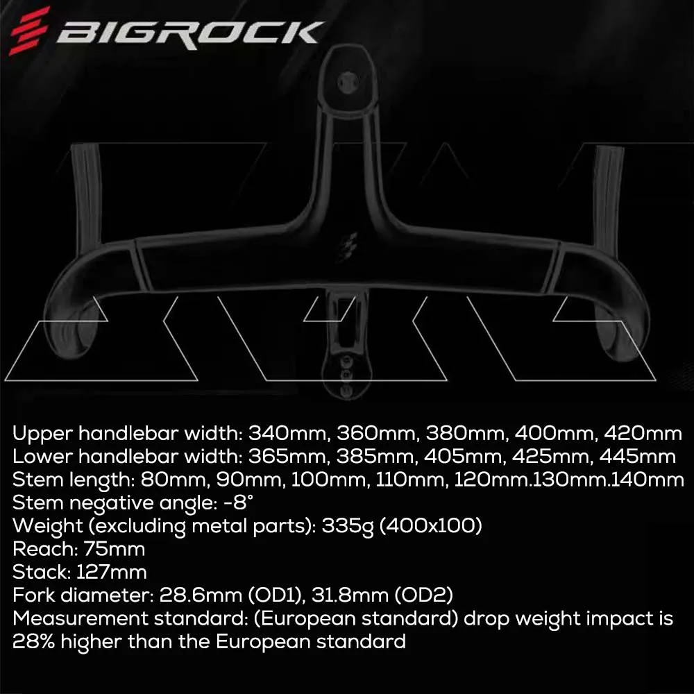 BIGROCK carbon fiber road handlebar gravel handlebar full internal routing handlebar 360/380/400/420 for OD1 28.6mm&OD2 31.8mm