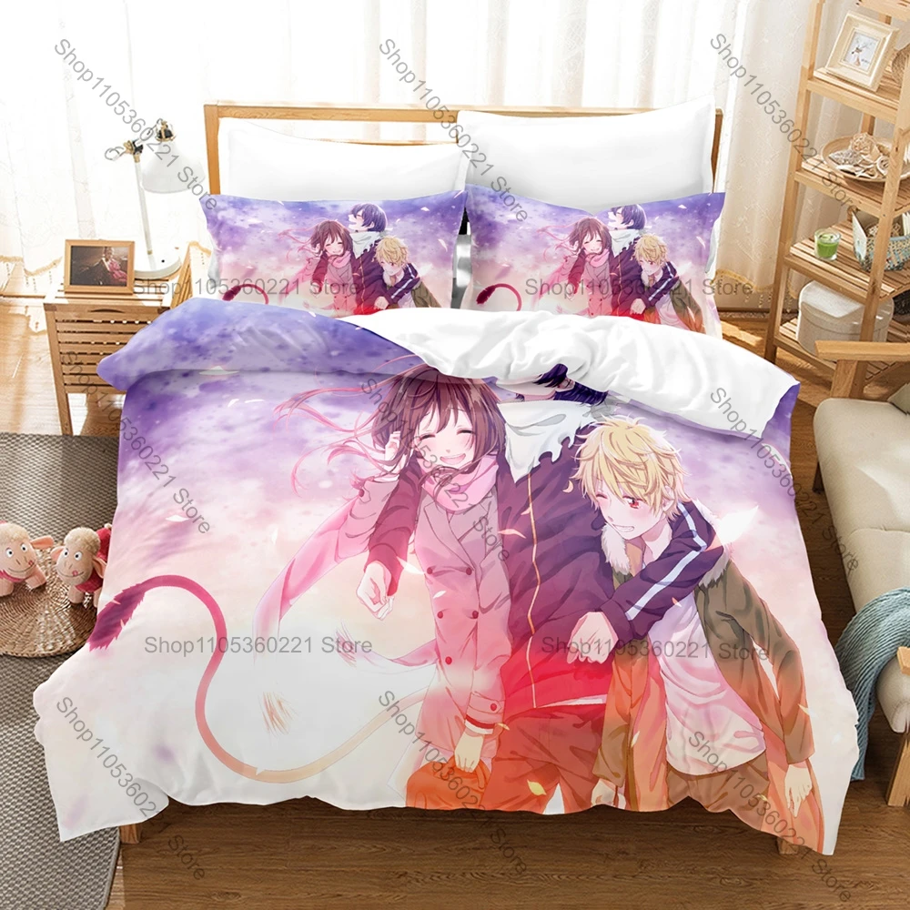 Cool Anime Fantasy Style Duvet Cover + 2 Pillowcases, Noragami Stray God Printed Bedding Set Soft Material Holiday Birthday Gift