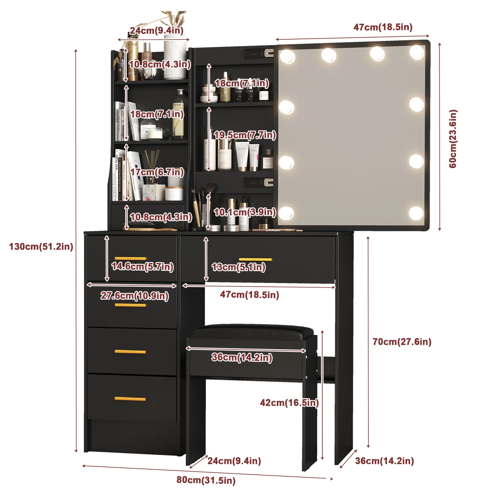 طاولة مكياج LED مع مرآة منزلقة - مراجعة Home Office Guest Room وسعره