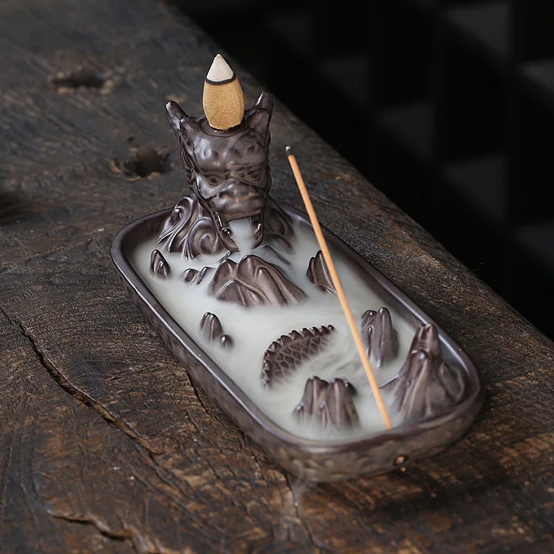 Home Decor Ceramic Dragon Backflow Incense Holder Small Size Mountain Water Aromatherapy Ornament For Desktop Room Decoration