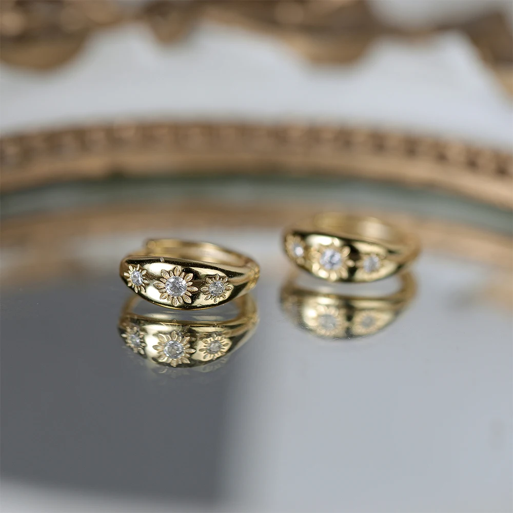 Aide 925 Sterling Silver Eight Pointed Star Sturdy Gold Hoop Buckle Earrings For Women Daily Minimalist Fine Jewelry Party Gift