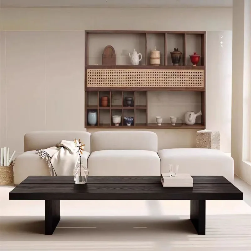 Wabi Sand Wind Simple Black Coffee Table Square Solid Wood Table Modern Small Apartment Minimalist Living Room