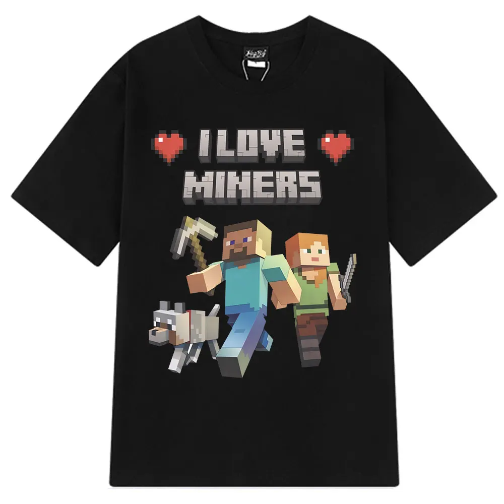 

I Love Miners Graphic T Shirt Otaku Game Funny Meme T-shirt Mens Women Simple 100% Cotton Casual Loose Oversized T Shirts Unisex