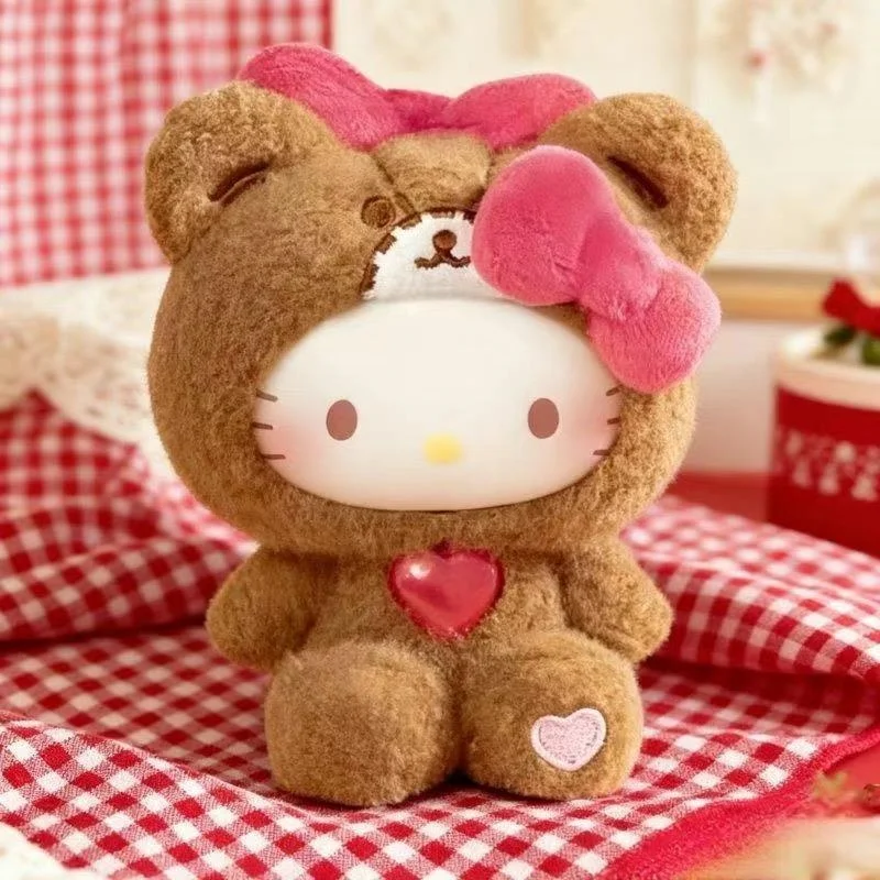 Новинка 2025, оригинальная серия Hello Kitty Teddy, одежда для сна, модная слепая коробка, игрушки, кавайные куклы, коллекционный брелок, кулон, загадочная коробка