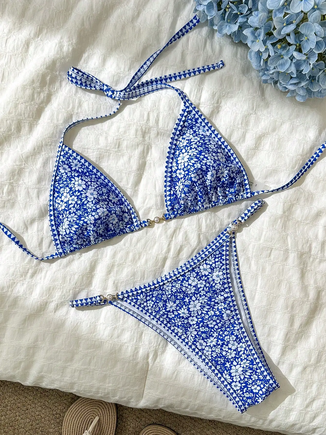 

Богемный комплект бикини с цветочным принтом и треугольными чашечками для женщин