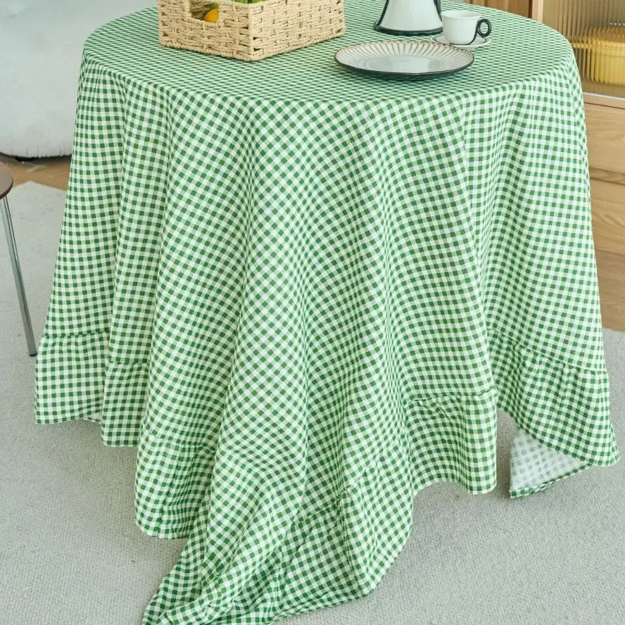 1PC Checkered Rectangle Tablecloth with Ruffle Edges Dining Party Table Cover for Home Living Room Christmas Decorative