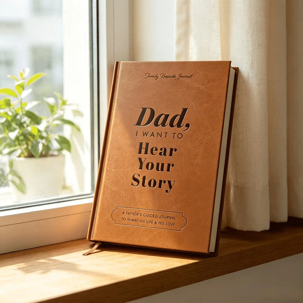 `Dad, I Want to Hear Your Story English Family Memory Lovers Faux Leather Hardcover Guided Father Life Story Keepsake Journal