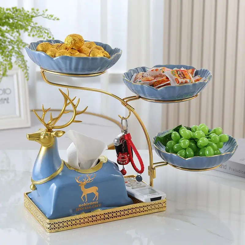 

wrought iron ceramic fruit plate, living room coffee table, household multi-layer dim sum dried fruit plate, creative light