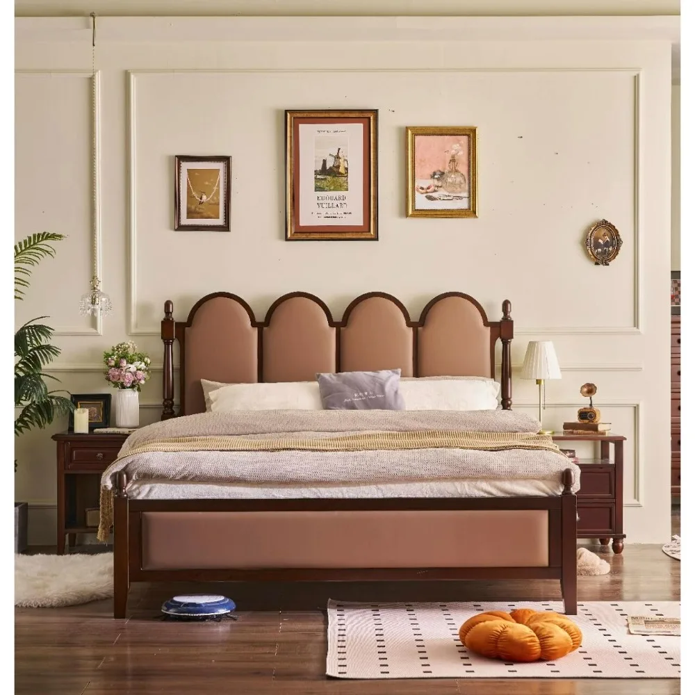 

Medieval solid wood double bed master bedroom high-end atmosphere 1.8 meters soft bag backrest bed