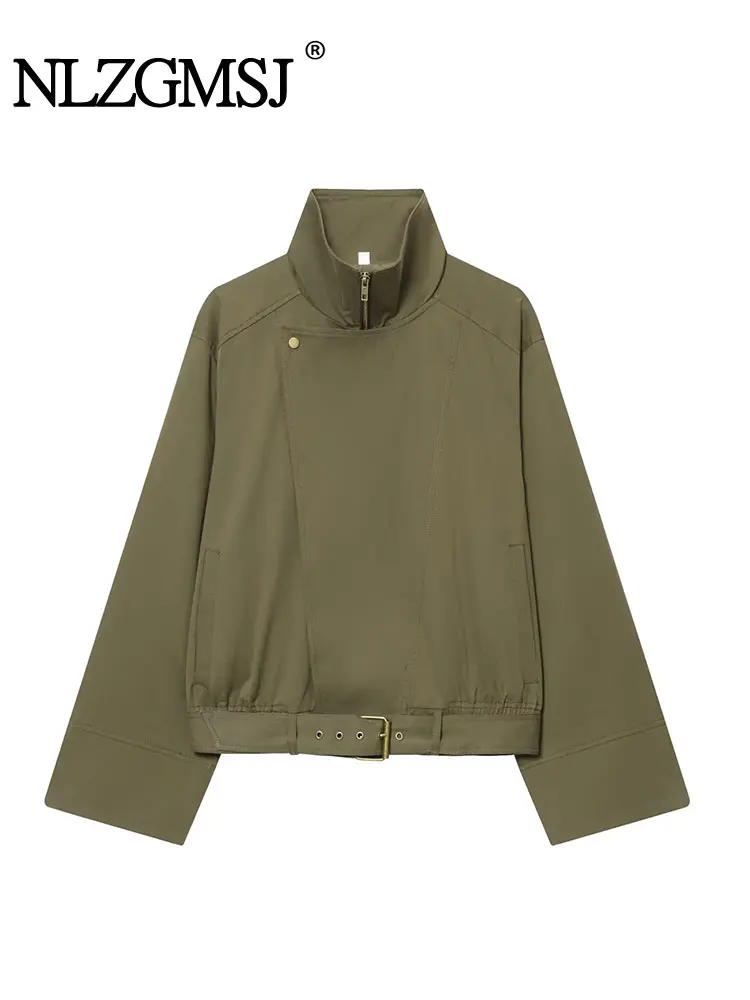 

NLZGMSJ Women's Jacket Autumn Winter New Fashion Solid Color Long Sleeve Zipper Laple Coat Female Chic Leisure Loose Outerwear
