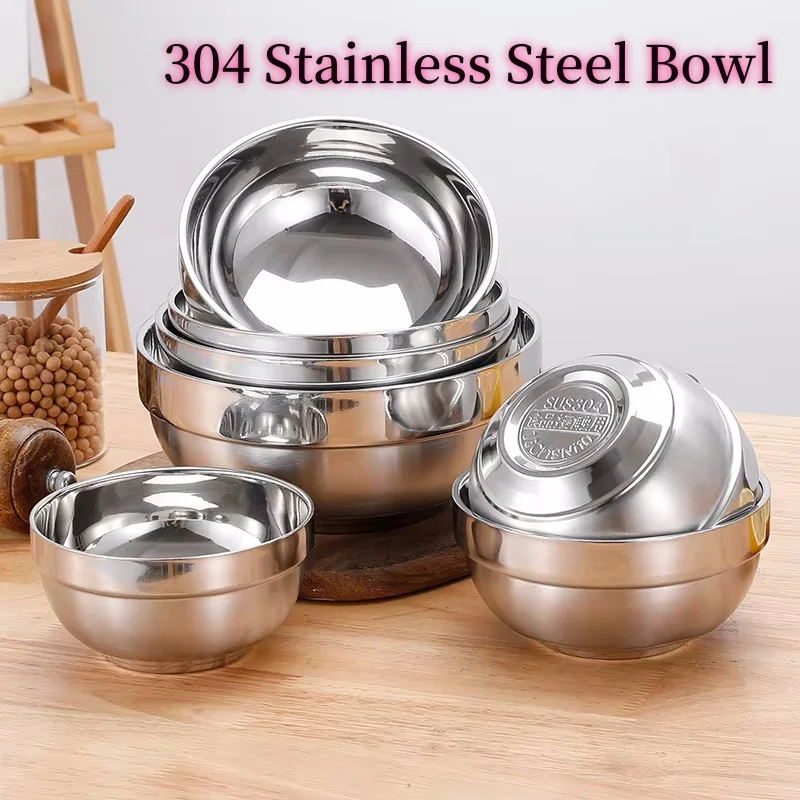 

Миска из нержавеющей стали 304, утолщенная противоожоговая миска для ужина, школьная бытовая миска для лапши в супе, миска для риса, платиновые миски