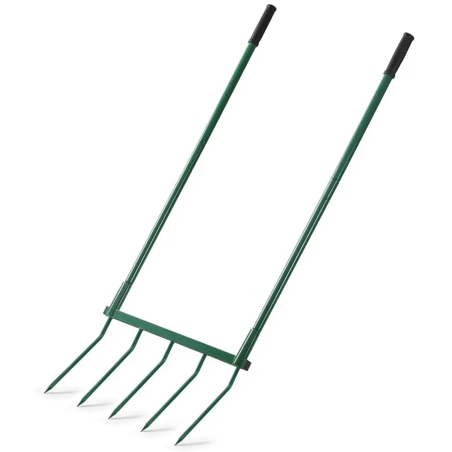 Garden Tool with Steel Handle Heavy Duty Five Tines Broad Fork for Gardening Loosening and Aerating Soil, UShaped Design Hand Ti