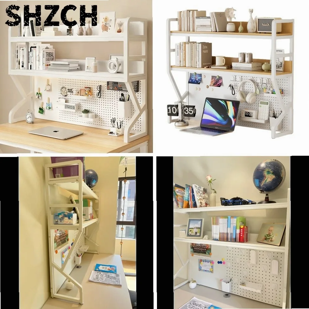 Desktop Storage Shelf with Perforated Panel Organizer, 2-Piece Computer Desk Elevator Bracket
