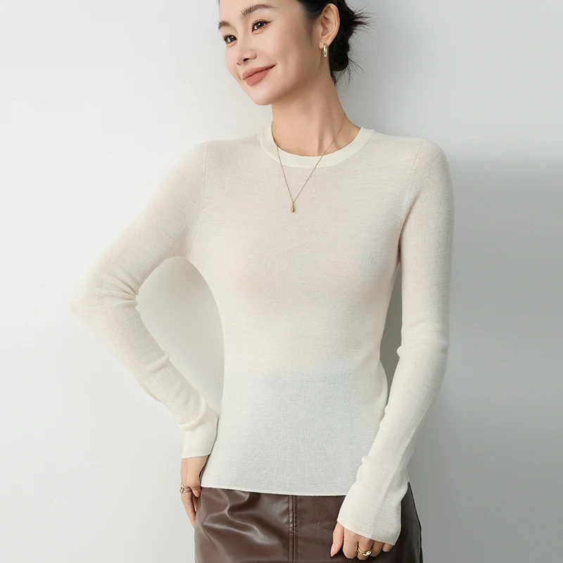Yangzi Yarn Fine-Spun Ultra-Fine 100% Wool Sweater For Women Round Neck Slim Fit Thin Style Autumn And Winter Knit Top