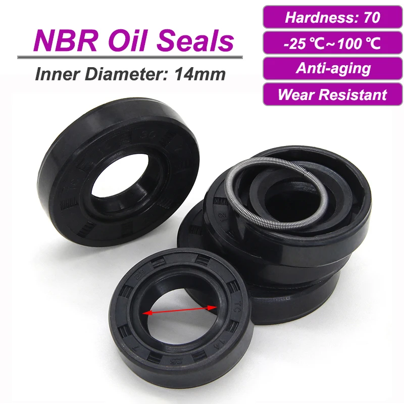 2/5/10pcs Black NBR Oil Seals ID14mm TC-14*22/24/25/26/27/28/30/35*5/6/7/8/10mm Nitrile Rubber Shaft Double Lip Rubber Gaskets