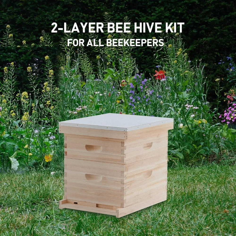 Bee Hive Boxes 10 Frame Langstroth Beehive, Bee Keeping Starter Kit Includes 1 Super Bee Box &1Bee Brood Box with Beehive Frames