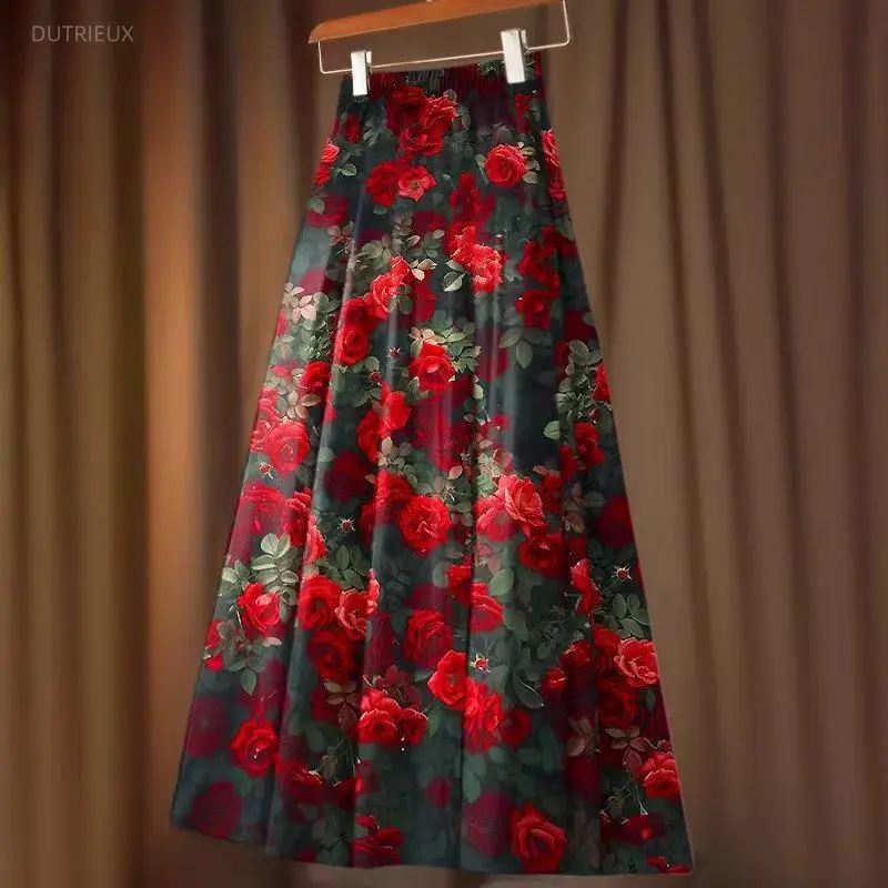 Floral Vintage Skirt Women 2026 Faldas Mujer De Moda High Waist Big Swing Jupe Fashion Korean Saia A-line Summer Skirts 63c578