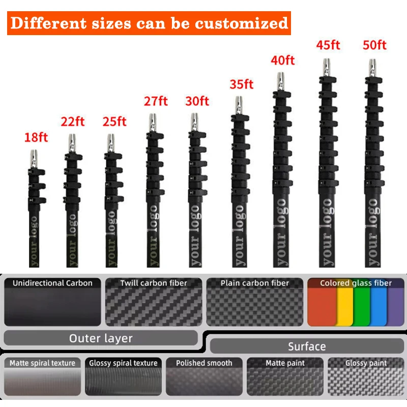 10ft-70ft Carbon Fiber Window Cleaning Water Fed Pole Carbon Fibertelescopic Pole Telescopic Tube