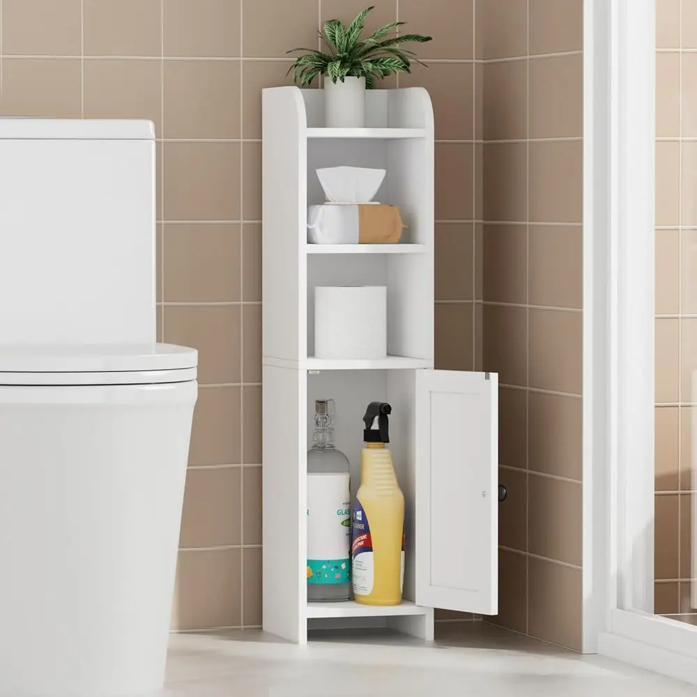 

Small Bathroom Storage loor Cabinet with Door and Shelves, Beside The Toilet Paper Stand or Skinny, Narrow Toilet Paper Cabinet,
