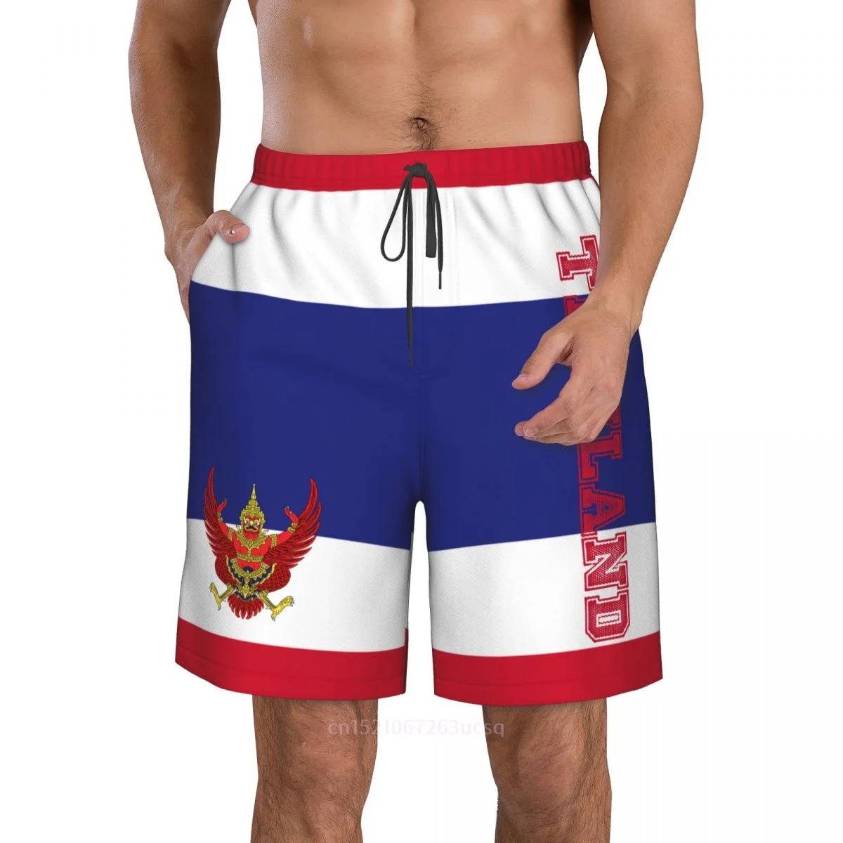 2025 Summer Polyester Thailand Country Flag 3D Printed Men's Board Shorts Beach Pocket Running Summer Pants