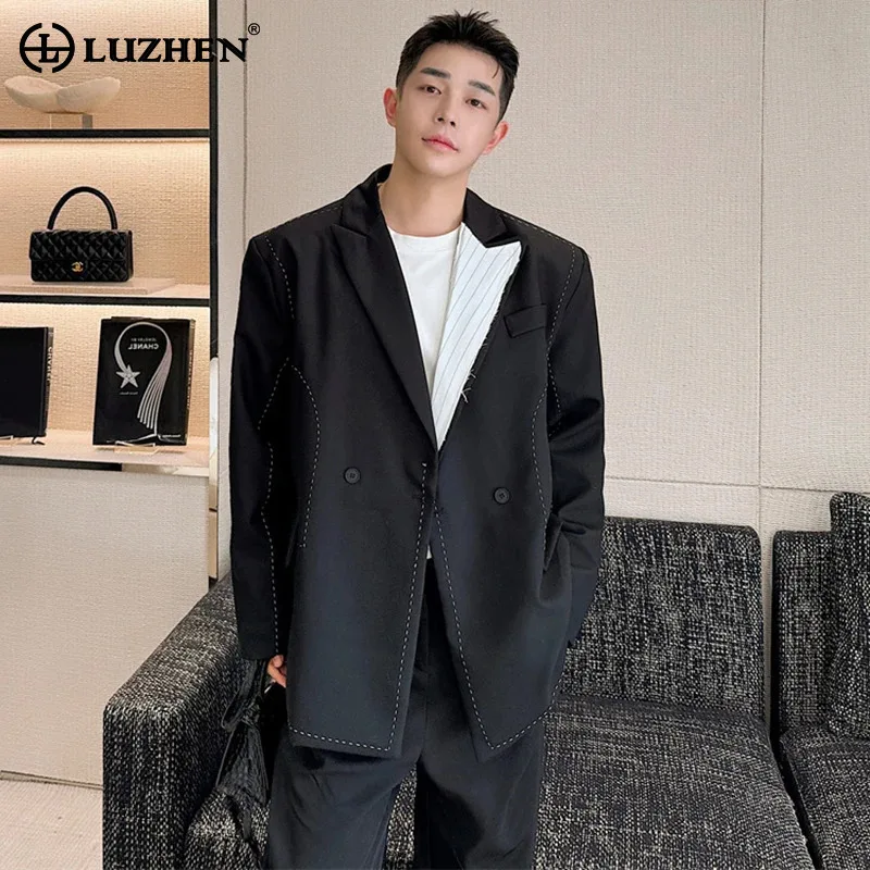 

LUZHEN 2024 New Color Contrast Neck Design Loose Blazer Men's Elegant Street Trendy Original Suit Jacketsr Coat Korean LZ5174