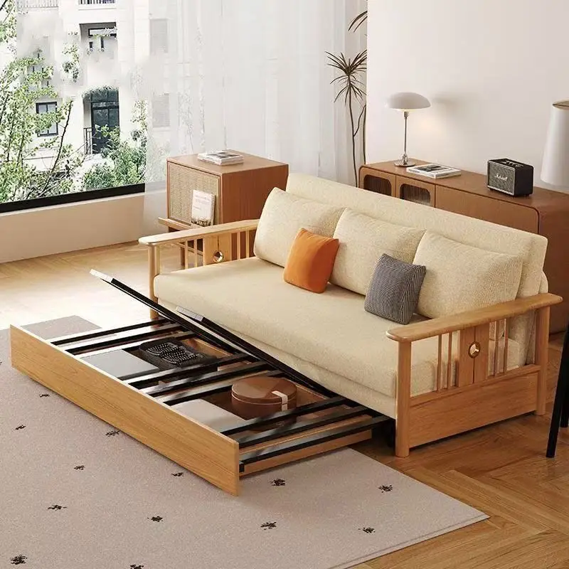 New Chinese sofa bed dual-purpose small apartment living room multi-functional sofa bed solid wood sofa bed