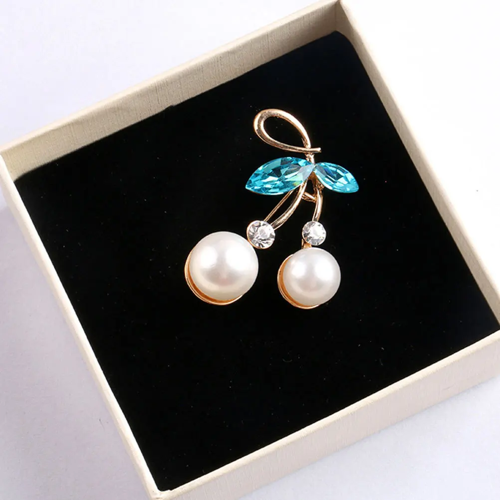 

2Pcs Lovely Cherry Brooches Alloy Fashion Accessories for Women Dress Scarf Bag Decoration Gift Pearl