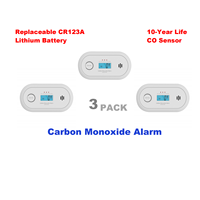 Carbon Monoxide Alarm with Digital LCD Display, Carbon Monoxide Detector with Replaceable CR123A Battery, CE, VC22R, 3-PACK