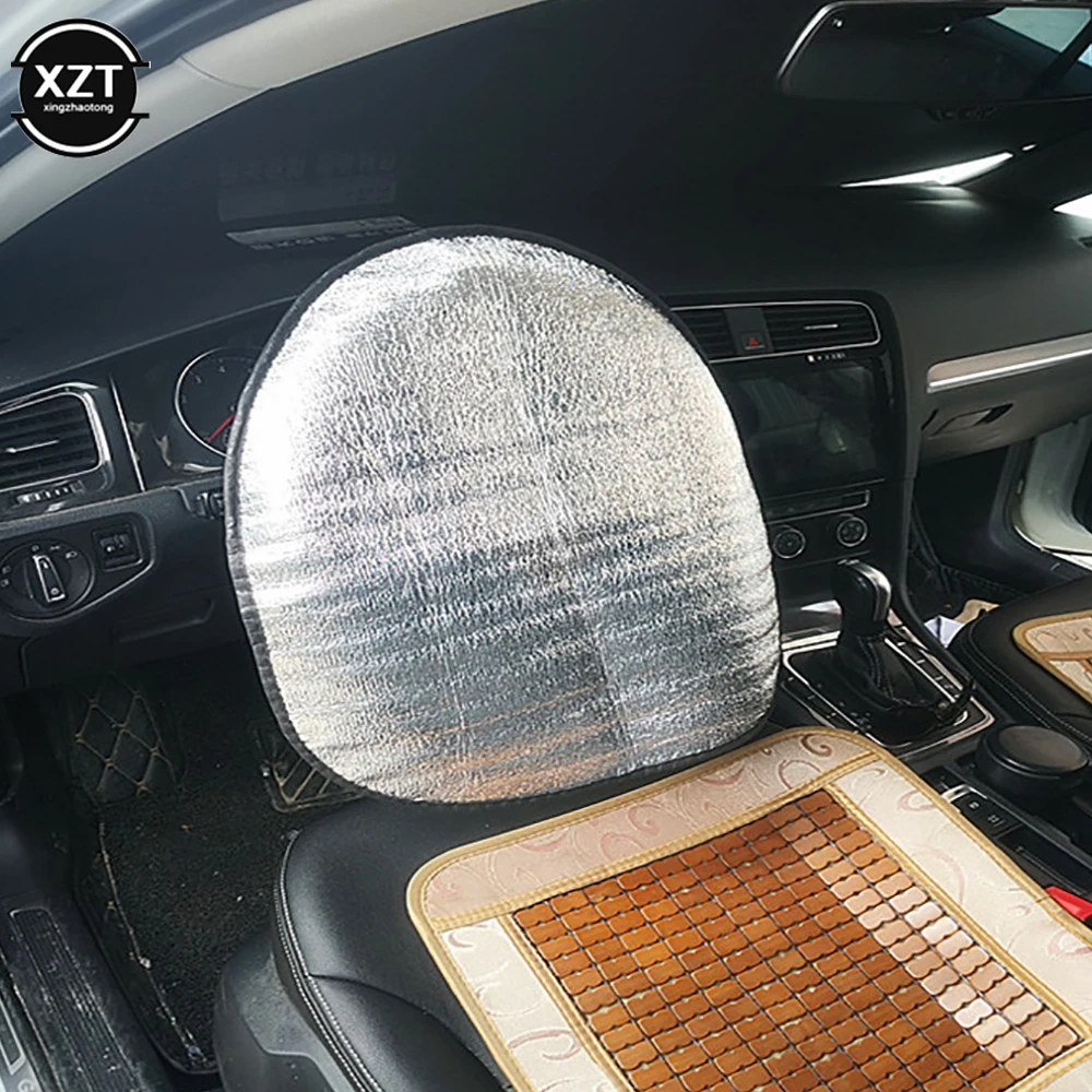 Car Steering Wheel Cover Car Steering Wheel Sun Shade Double Thick Sun Protection Foldable Anti-uv Sunscreen Car Supplies Silver