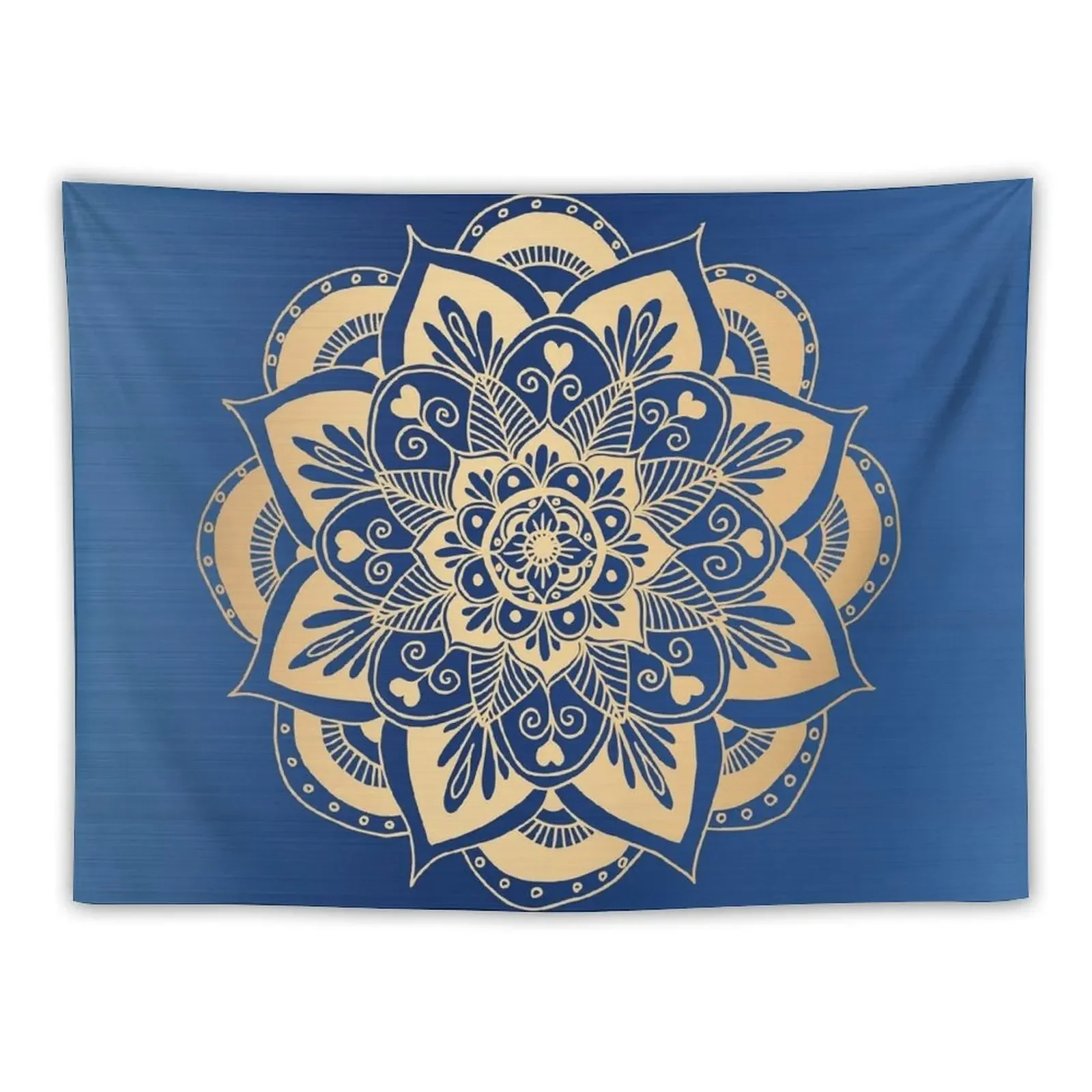 Blue and Gold Flower Mandala Tapestry Room Decorator Decoration Wall Tapestry