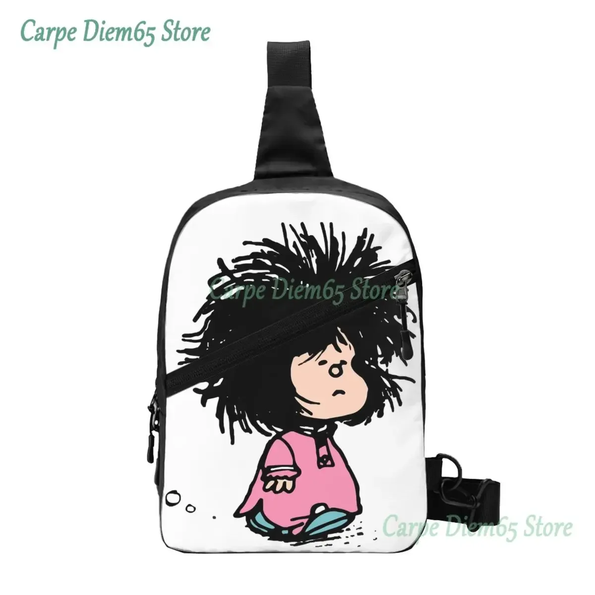 Humor Manga Mafalda Crossbody Sling Backpack Men Custom Quino Argentina Cartoon Chest Shoulder Bag for Traveling Daypack