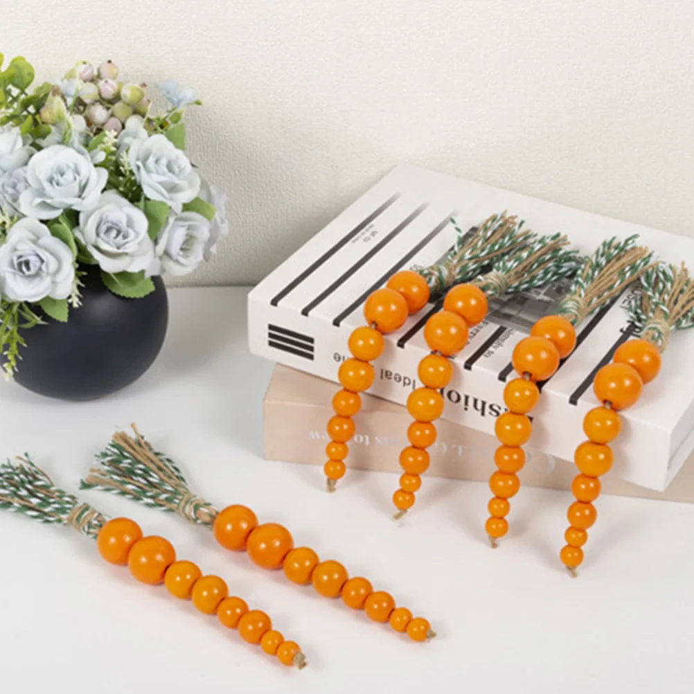 

4Pcs Easter Beaded Garland Wooden Bead String Tassel Decor Natural Wood Material Festive Home Office Shop Decoration