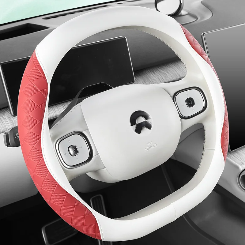 PU Leather Stitched Car Steering Wheel Cover – 3D Diamond Pattern, Soft & Skin-Friendly, Non-Slip & Breathable Universal 15 Inch