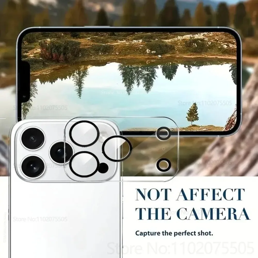 ฟิล์มกระจกนิรภัยขอบดำ 3 ชิ้น + ฟิล์มกันรอยเลนส์กล้อง 3 ชิ้น สำหรับ iPhone 17 Pro 17 Promax 16E 15 Promax 14 Plus Air 11 12 13 Mini