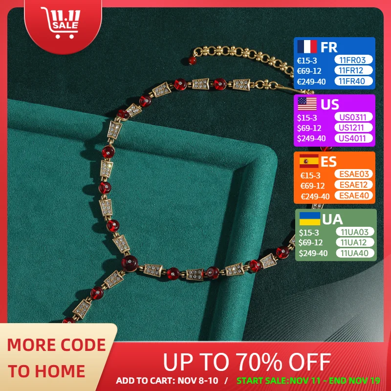

Vintage Snake Chain Red Glaze Necklace Antique Gold Color Rhinestone Jewelry Luxury Quality Designer Trendy Thanksgiving 2025