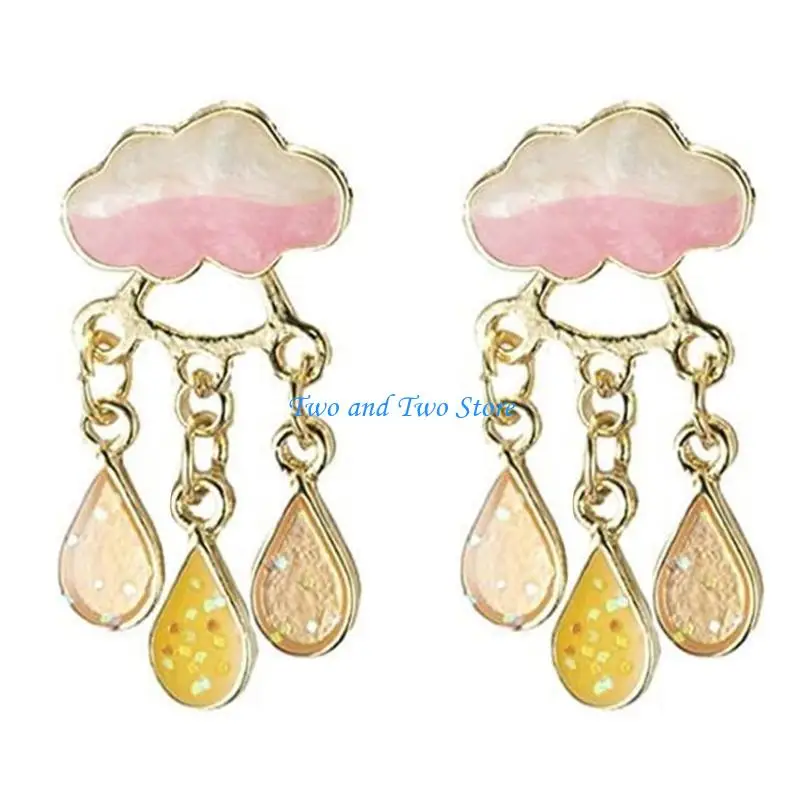 HX6F Delicate Golden Cloud Earrings with Crystal Water Drops for a Appearance