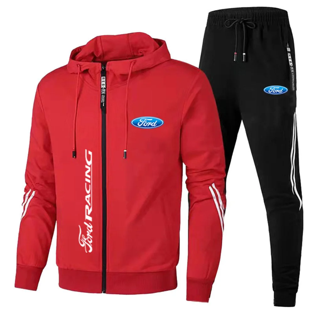 2024 New Trendy Business Fashion Outdoor running and leisure sports set, hooded sweatshirt with Ford logo two-piece M-3XL