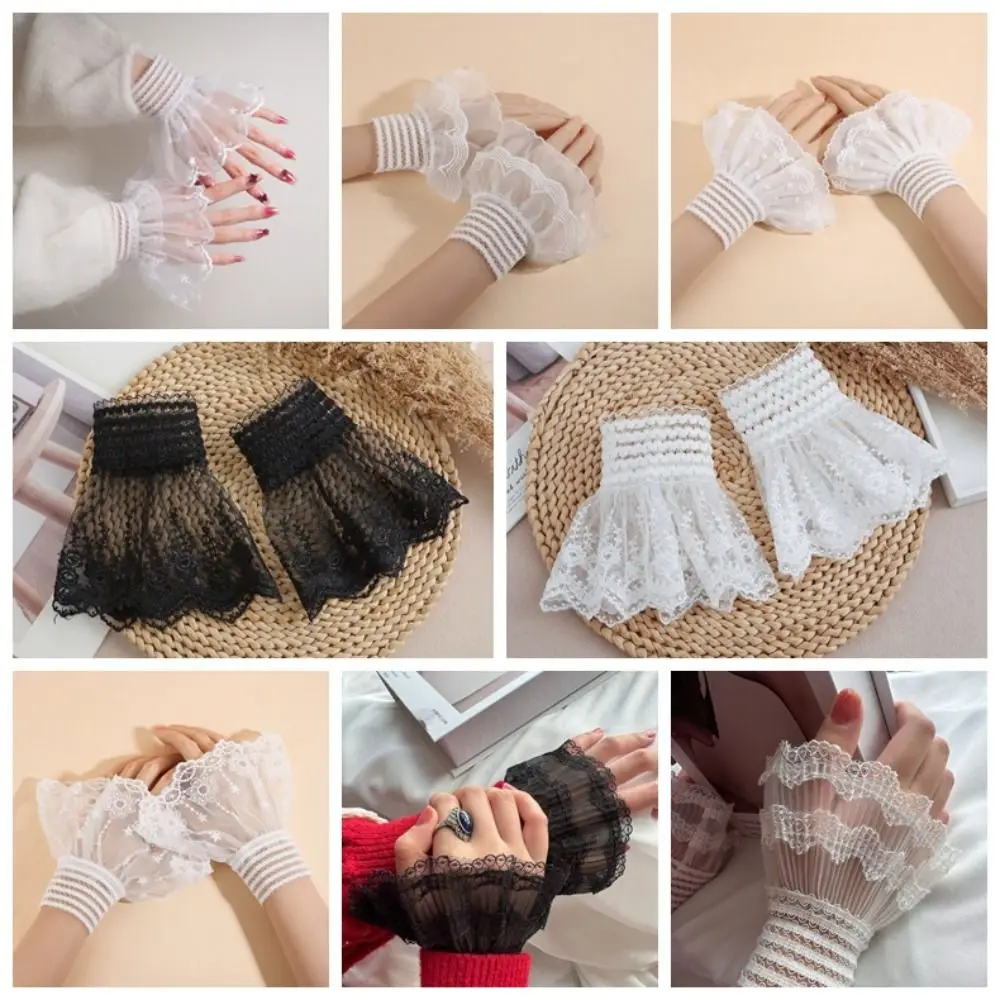 Versatile Victorian Detachable Sleeves Cuffs Solid Color Costume Accessory Fake Sleeves Cuffs Lace Ruffled Wrist Wedding